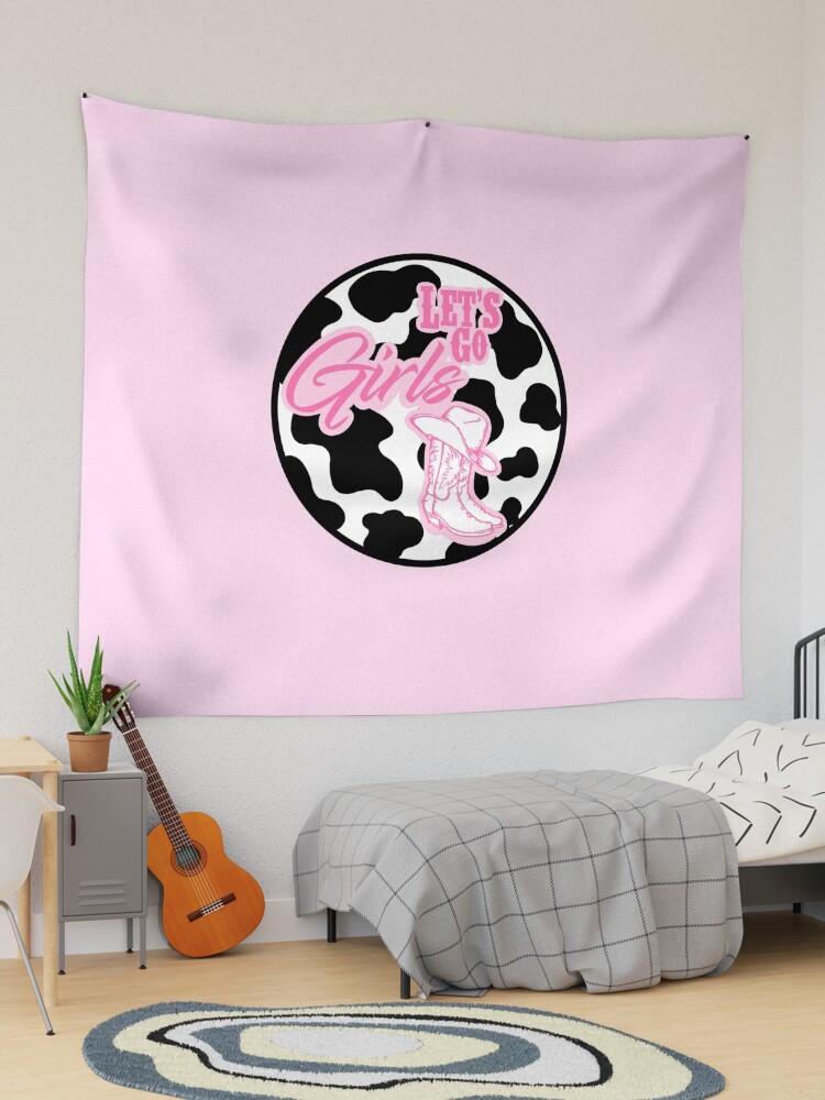 Pink cow print tapestry sale