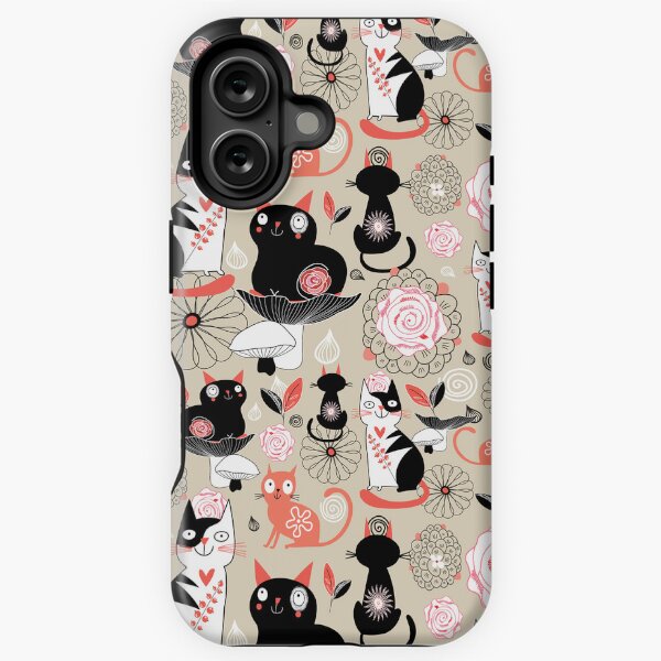 Floral pattern with cats iPhone Tough Case