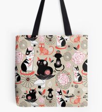 Floral pattern with cats Tote Bag