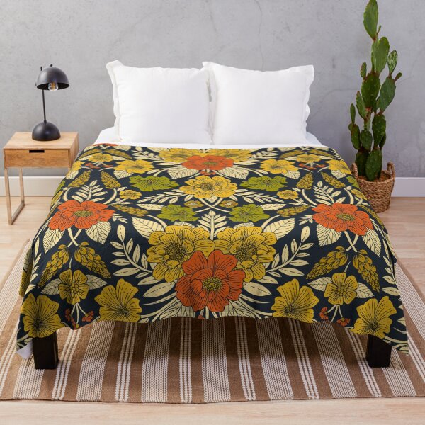 Item preview, Modern Floral Pattern in Orange, Yellow, Green & Navy designed and sold by somecallmebeth.