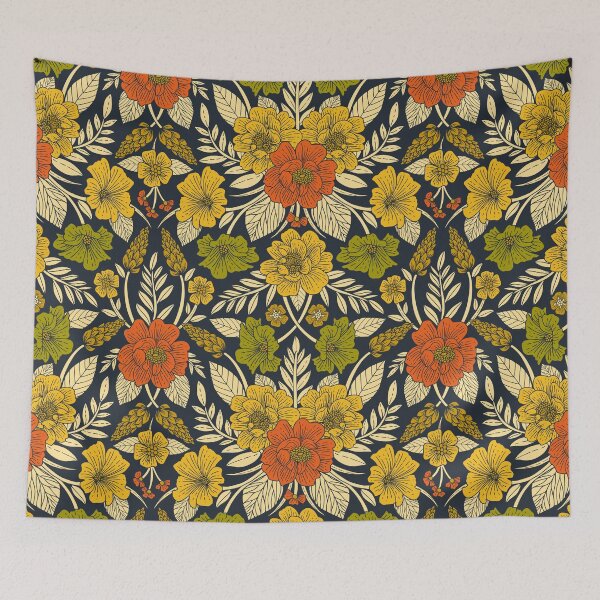 Item preview, Modern Floral Pattern in Orange, Yellow, Green & Navy designed and sold by somecallmebeth.