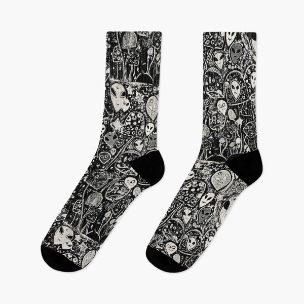 Item preview, Alien & mushrooms black and white designed and sold by Eugenie  Darmon n.