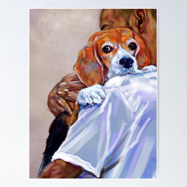 Item preview, A man carry adorable beagle with love, digital painting. designed and sold by hadkhanong.