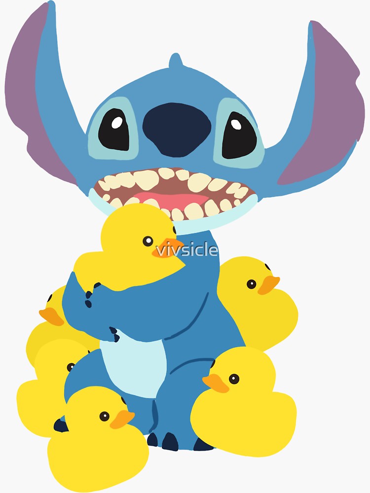 Thumbnail 3 of 3, Sticker, Stitch and his duckies designed and sold by vivsicle.