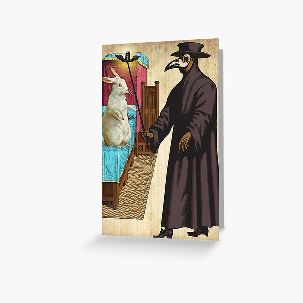 White Rabbit and the Plague Doctor Greeting Card