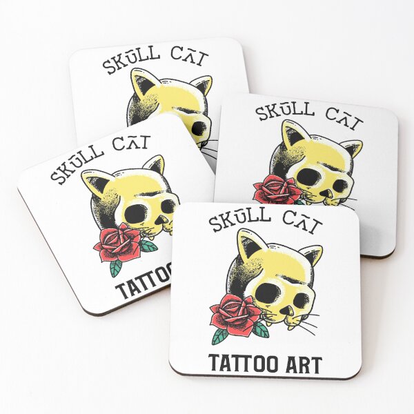 Item preview, Tattoo Art - Skull Cat designed and sold by TeeZoneZtore.