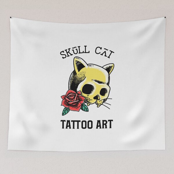 Item preview, Tattoo Art - Skull Cat designed and sold by TeeZoneZtore.