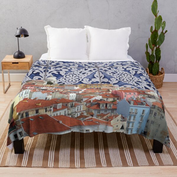 Item preview, Lisbon City Portuguese Tiles Montage - Azulejo Blue and White Floral Leaf Design designed and sold by idovedesign.