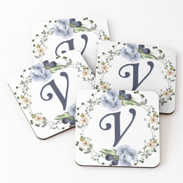 Item preview, Blue Floral Wreath Bouquet Monogram Letter V designed and sold by TheFamilyVan.