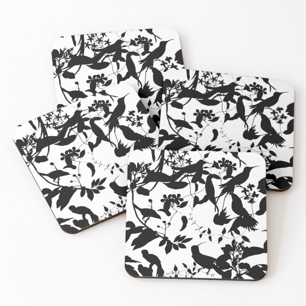 Item preview, Black And White Tropical Birds And Flowers Silhouettes designed and sold by artsandsoul.