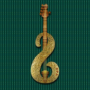 Artwork thumbnail, Golden Guitar (Green BG) by Vk91art