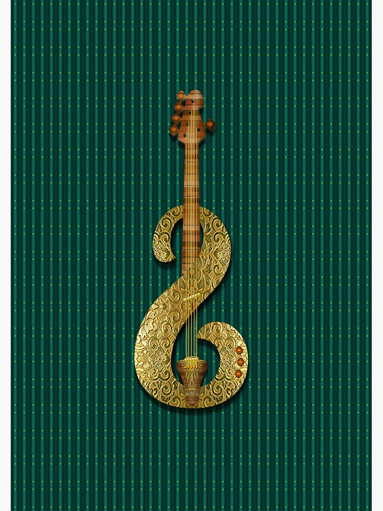 Thumbnail 3 of 3, Sticker, Golden Guitar (Green BG) designed and sold by Vk91art.