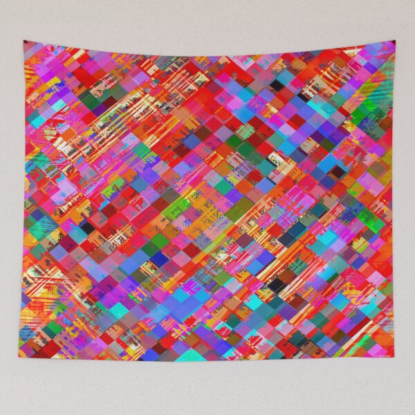 Item preview, geometric square pixel pattern abstract background in pink blue purple designed and sold by Mrvell.