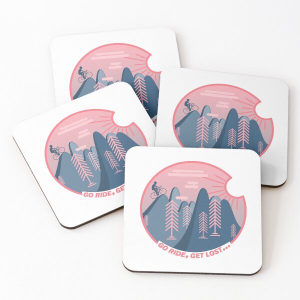 Item preview, Cyclist Climbing Hills Sunrise Line Art Blue Pink designed and sold by RabeDesigns.