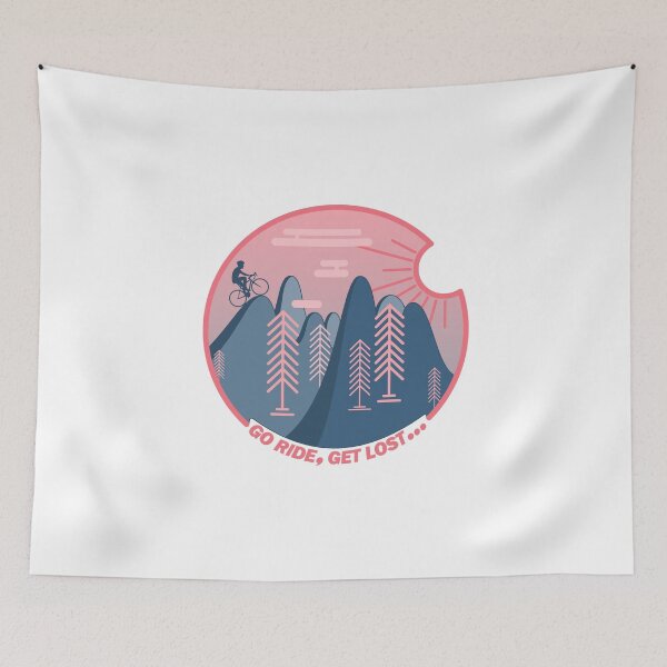 Item preview, Cyclist Climbing Hills Sunrise Line Art Blue Pink designed and sold by RabeDesigns.