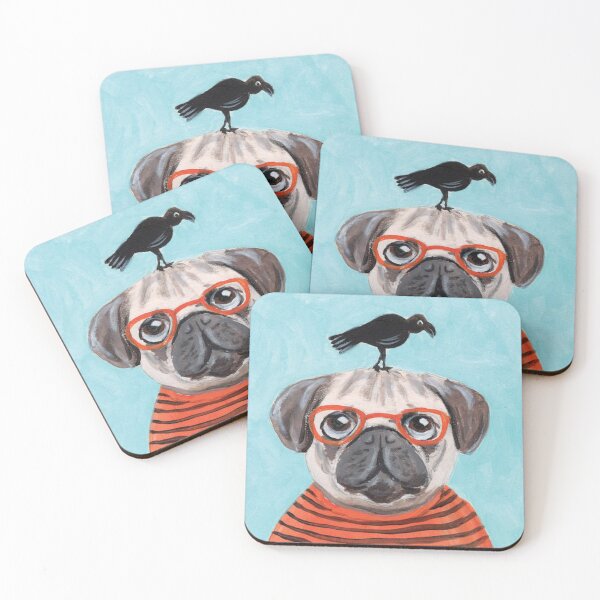 Item preview, Pug con cuervo Pugs coloridos Arte Perro Amante de las mascotas designed and sold by JamesFratus76.