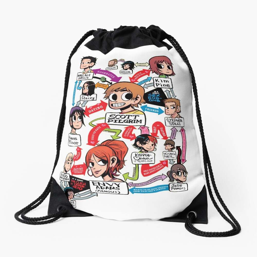 Scott Pilgrim relationship map Drawstring Bag
