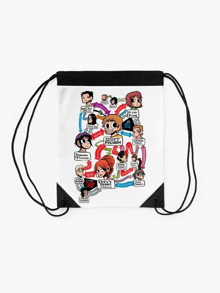 Alternate view of Scott Pilgrim relationship map Drawstring Bag