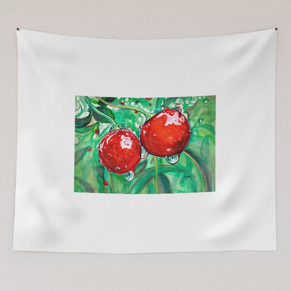 Item preview, Red ripe Cherries in the Orchard watercolor painting designed and sold by artbymanjiri.
