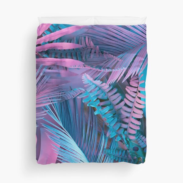 Vista previa del artículo con la obra «Hojas de palmeras exóticas de color rosa neón y azul», diseñado y vendido por madtoyman.
