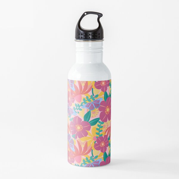 Caroline's Blue Monarch Butterflies and Flowers Water Bottle