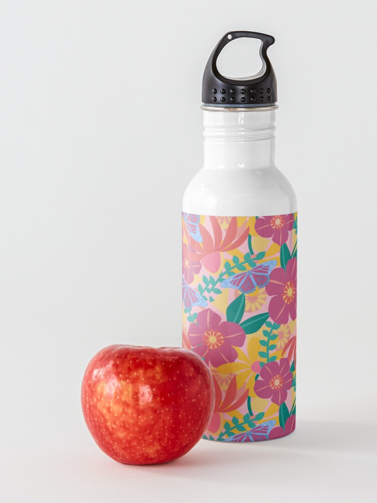 Alternate view of Caroline's Blue Monarch Butterflies and Flowers Water Bottle