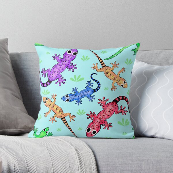 Geckomania (Light Cyan) Throw Pillow