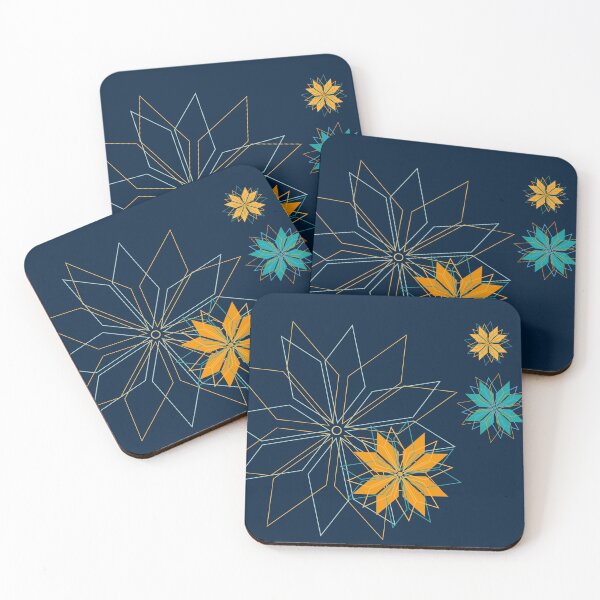 Item preview,  Blooming flower pattern made of radiant geometric elements in gold and turquoise designed and sold by happyMagenta.