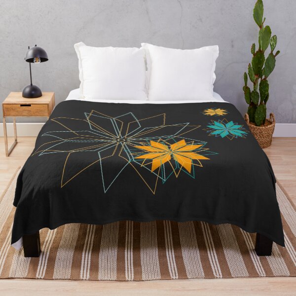 Item preview,  Blooming flower pattern made of radiant geometric elements in gold and turquoise designed and sold by happyMagenta.
