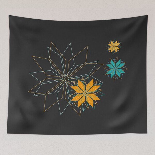 Item preview,  Blooming flower pattern made of radiant geometric elements in gold and turquoise designed and sold by happyMagenta.