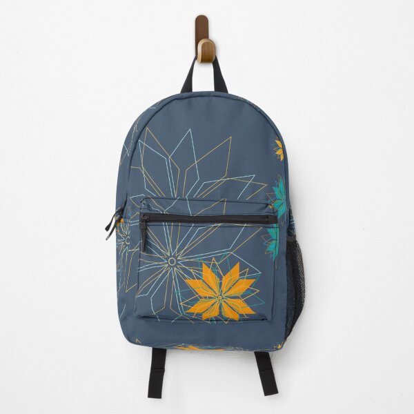 Item preview,  Blooming flower pattern made of radiant geometric elements in gold and turquoise designed and sold by happyMagenta.