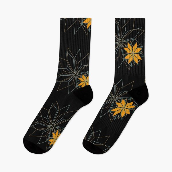 Item preview,  Blooming flower pattern made of radiant geometric elements in gold and turquoise designed and sold by happyMagenta.
