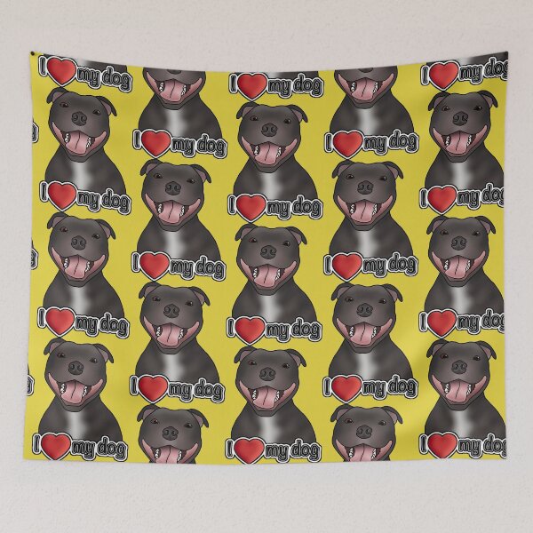 Item preview, I Love My Staffordshire Bull Terrier / Staffie / Staffy - Pattern - Yellow designed and sold by JadeMadeThis.