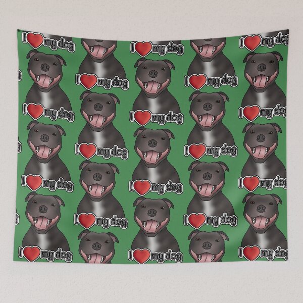 Item preview, I Love My Staffordshire Bull Terrier / Staffie / Staffy - Pattern - Green designed and sold by JadeMadeThis.