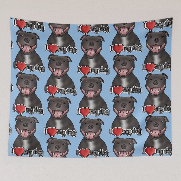 Item preview, I Love My Staffordshire Bull Terrier / Staffie / Staffy - Pattern - Blue designed and sold by JadeMadeThis.