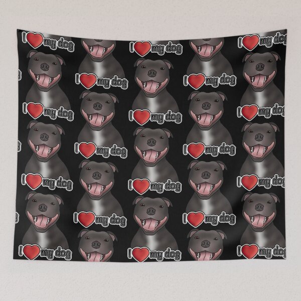 Item preview, I Love My Staffordshire Bull Terrier / Staffie / Staffy - Pattern - Black designed and sold by JadeMadeThis.