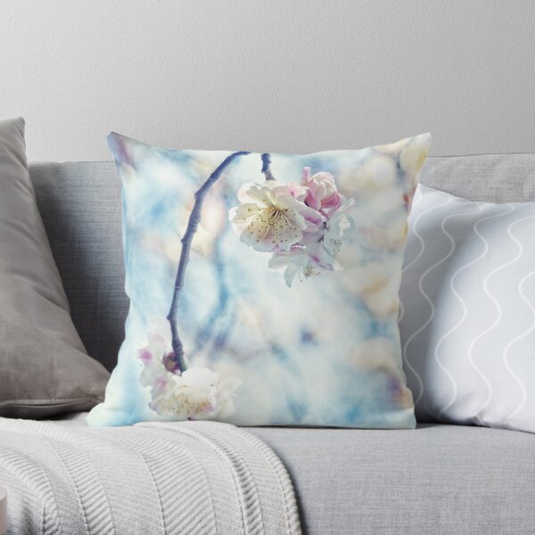 White Pink Plum Blossoms Vintage Concrete Texture Throw Pillow