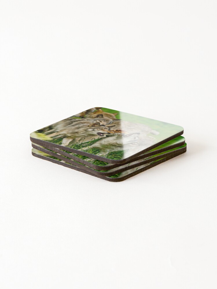 Thumbnail 4 of 5, Coasters (Set of 4), Timber Wolves at Play designed and sold by WolvesOnly.