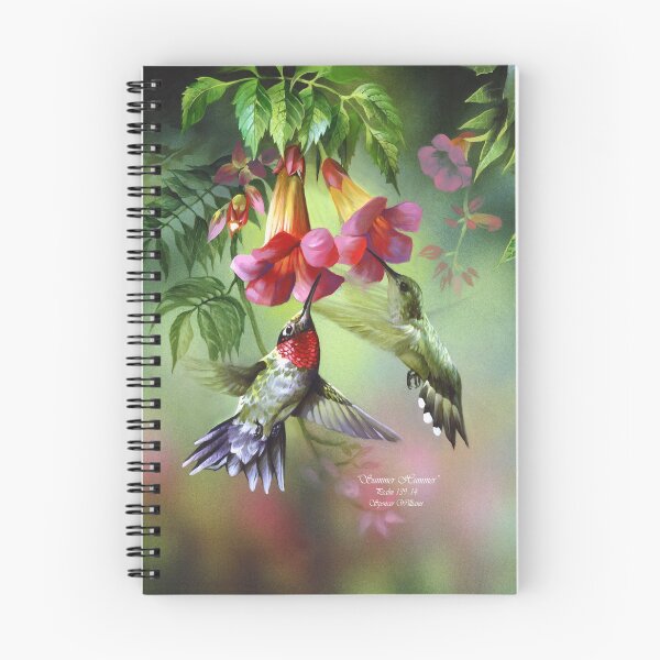 Item preview, ruby throat hummingbirds with trumpet vines designed and sold by BrushWorks.