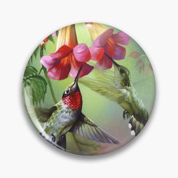 Item preview, ruby throat hummingbirds with trumpet vines designed and sold by BrushWorks.