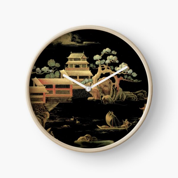 ORIENTAL BLACK GOLD PAGODA JAPAN ASIAN CHINESE THEME PRINT POSTER ART Clock
