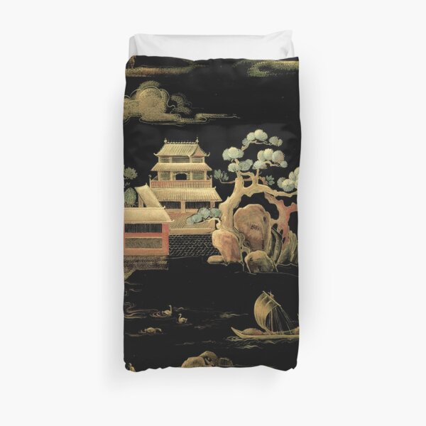 ORIENTAL BLACK GOLD PAGODA JAPAN ASIAN CHINESE THEME PRINT POSTER ART Duvet Cover