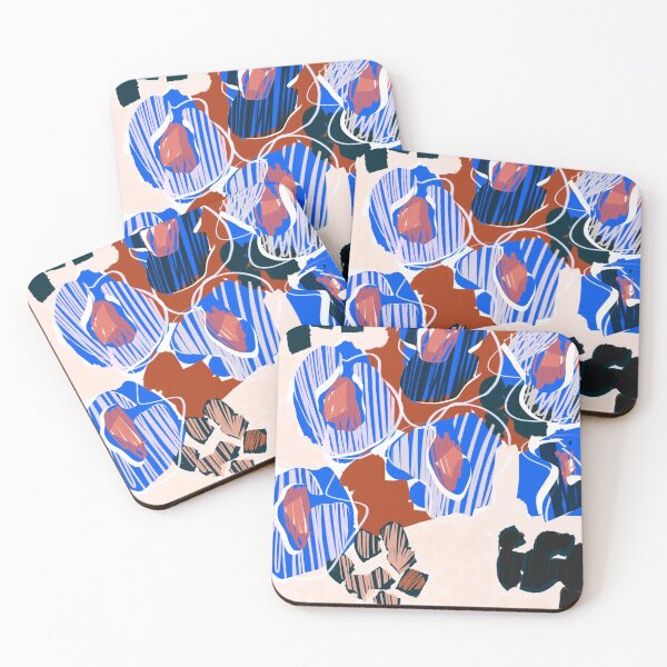 Item preview, Rust and Blue Flowers // Modern Floral Scribble Pattern designed and sold by fossdesign.