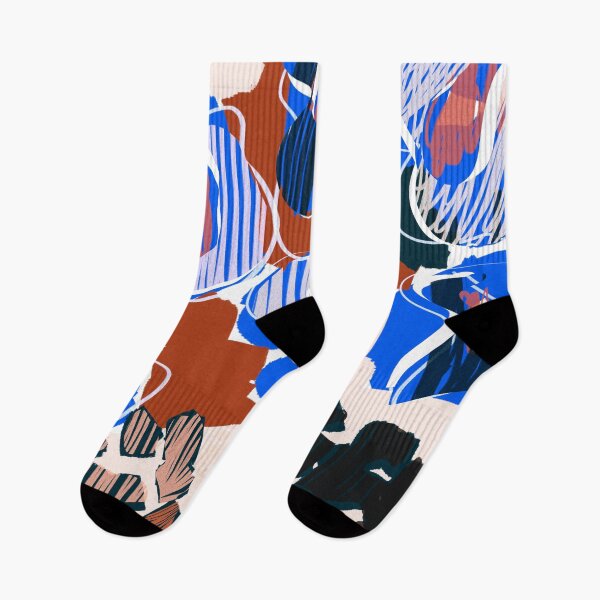 Item preview, Rust and Blue Flowers // Modern Floral Scribble Pattern designed and sold by fossdesign.