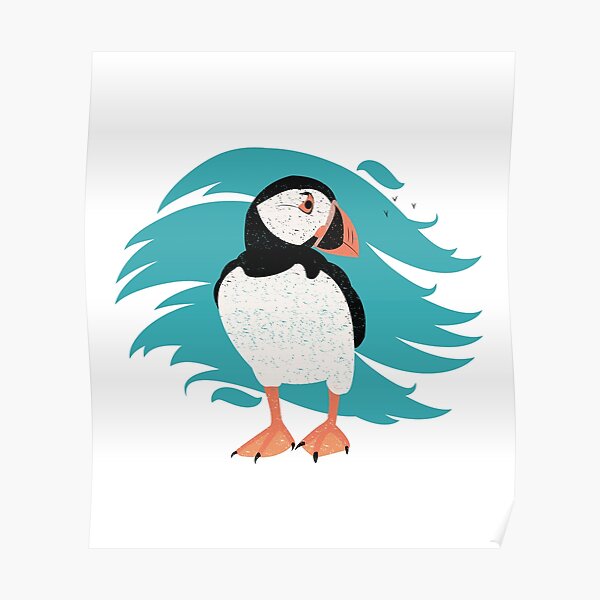 Puffin looking out to sea Poster