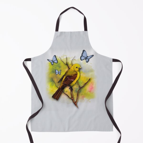 Item preview, Yellow Tanager, Bird, Wildlife Painting, Blue Butterflies, designed and sold by JoyfulWhimsy.