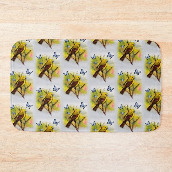 Item preview, Yellow Tanager, Bird, Wildlife Painting, Blue Butterflies,  designed and sold by JoyfulWhimsy.