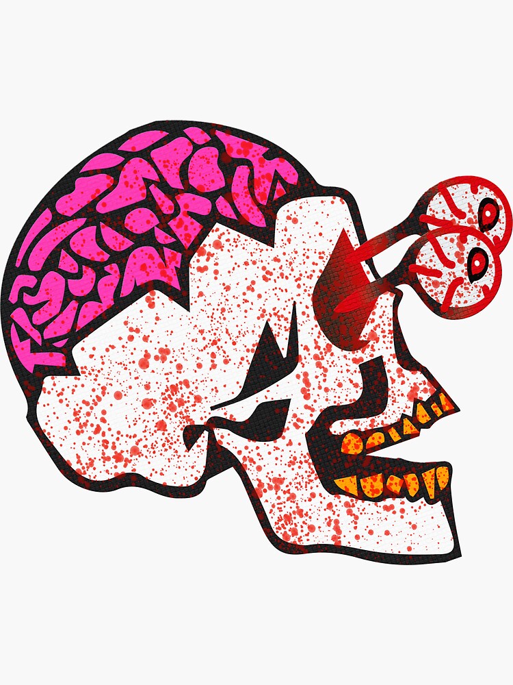 Skull skull with brain and eyes Halloween scary | Sticker