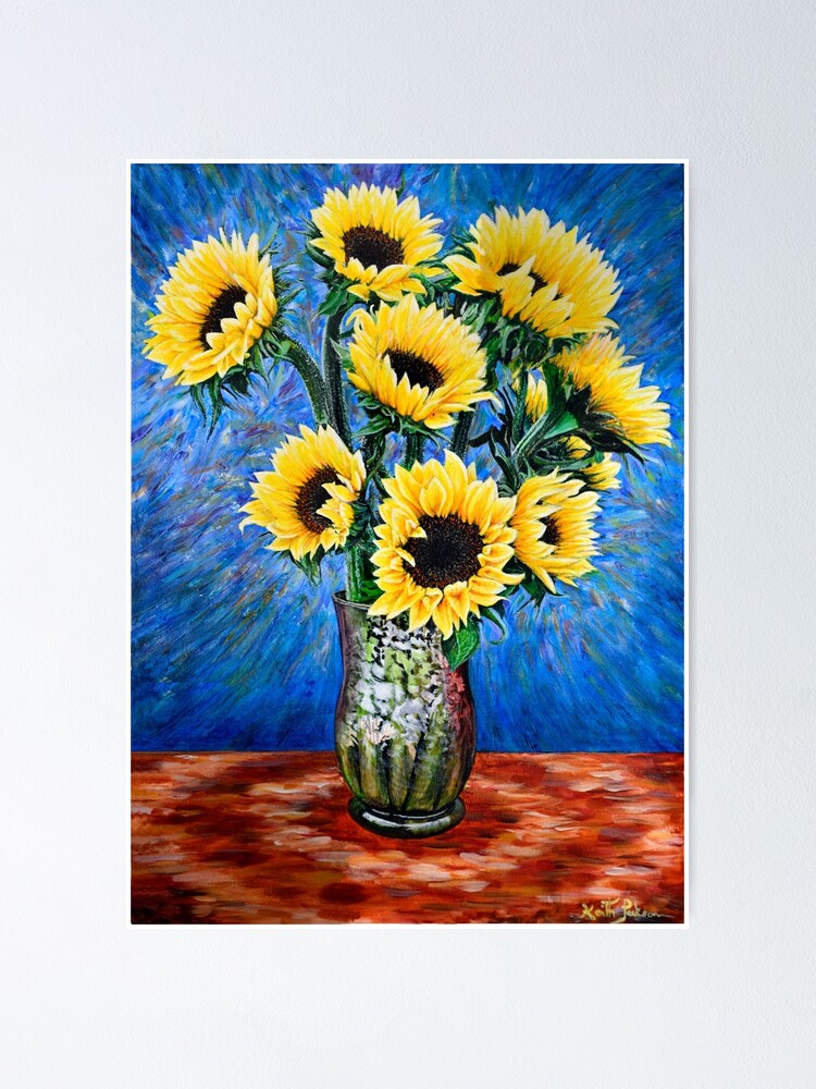 Completed Sunflower Diamond Art Picture Mounted on Painted Canvas