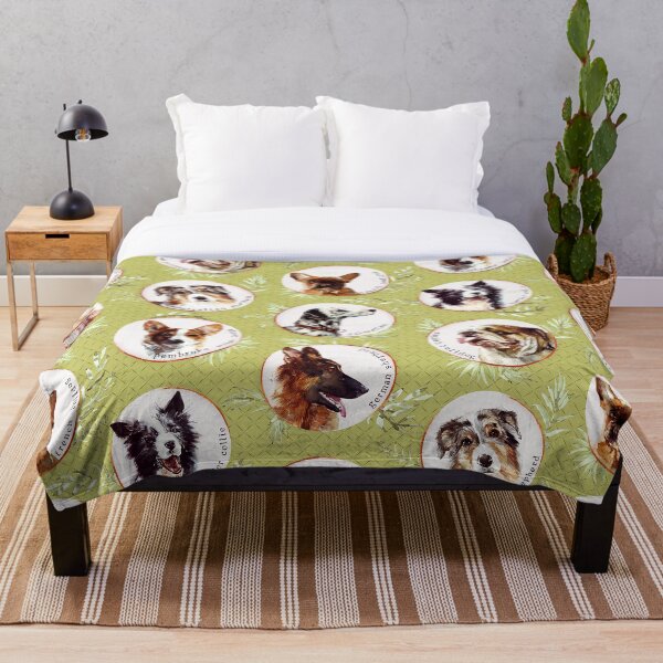 Item preview, Pattern of purebred dogs in gold circles with leaves and light green background designed and sold by MadebyMarion.
